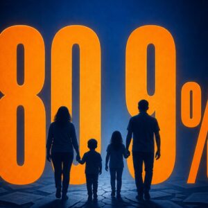 Família diante do número 80,9%, representando o endividamento das famílias brasileiras em 2026