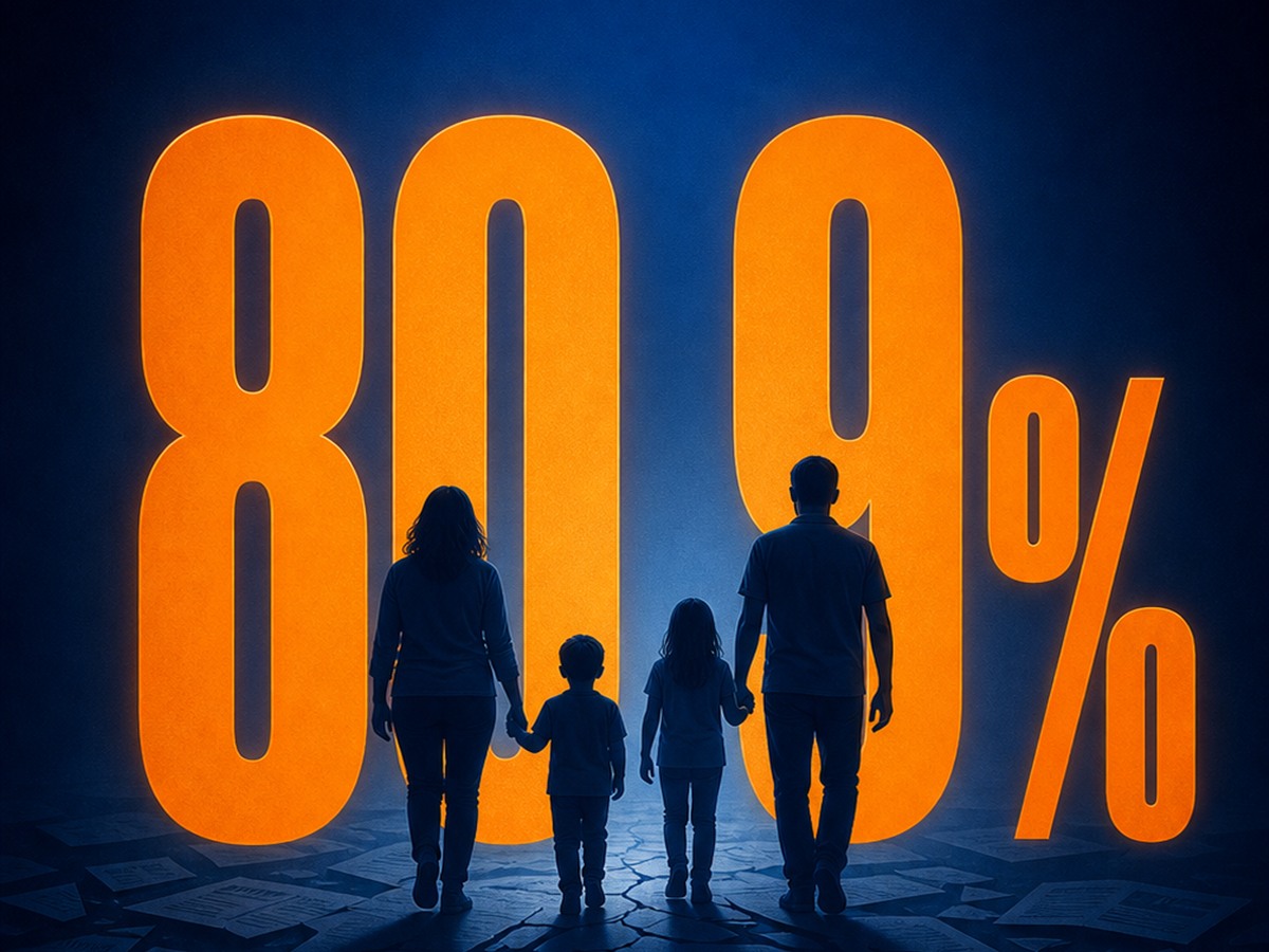 Família diante do número 80,9%, representando o endividamento das famílias brasileiras em 2026