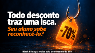 Gancho de pesca com etiqueta de desconto -70% em destaque sobre fundo azul escuro