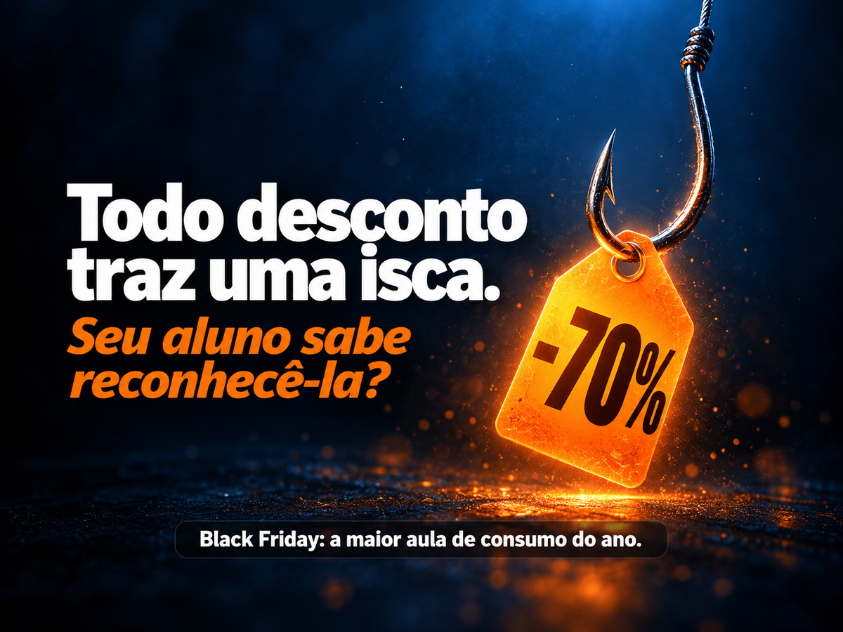 Gancho de pesca com etiqueta de desconto -70% em destaque sobre fundo azul escuro