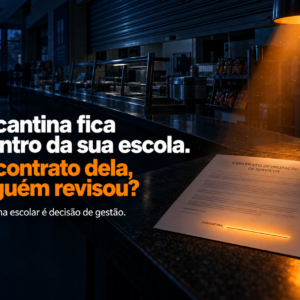 Contrato de prestação de serviços da cantina escolar com a linha de assinatura em branco iluminada em um balcão de cantina vazio à noite