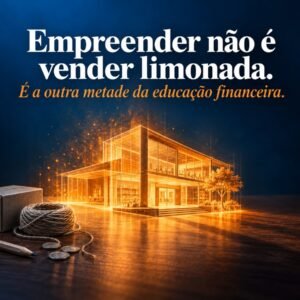 Materiais simples se transformando em uma estrutura luminosa, com o título Empreender não é vender limonada